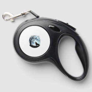 Vintage Wolf Howling Moon Tree Silhouette Design_1 Retractable Pet Leash