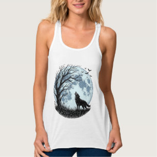 Vintage Wolf Howling Moon Tree Silhouette Design_1 Tank Top