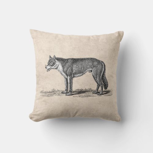 Vintage Wolf Illustration _1800s Wolves Template Throw Pillow