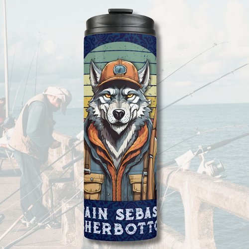 Vintage Wolf Retirement Gifts for Fisherman Dad Thermal Tumbler