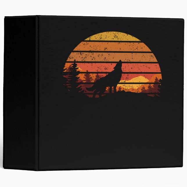 Vintage Wolf Sunset Retro Wolf 3 Ring Binder (Front/Spine)