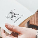 Vintage Wolf & Sword Mythical Book Ex Libris Name Self-inking Stamp<br><div class="desc">A vintage-style illustration of a wolf carrying a sword. Below, "ex libris" is printed in classic serif typography with your name underneath in italics. A mythical, medieval & fantasy-inspired book stamp that can be personalized with your name. Have a look at the collection linked on this page for more custom...</div>