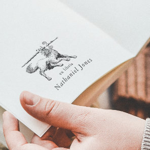 Vintage Wolf & Sword Mythical Book Ex Libris Name Self-inking Stamp