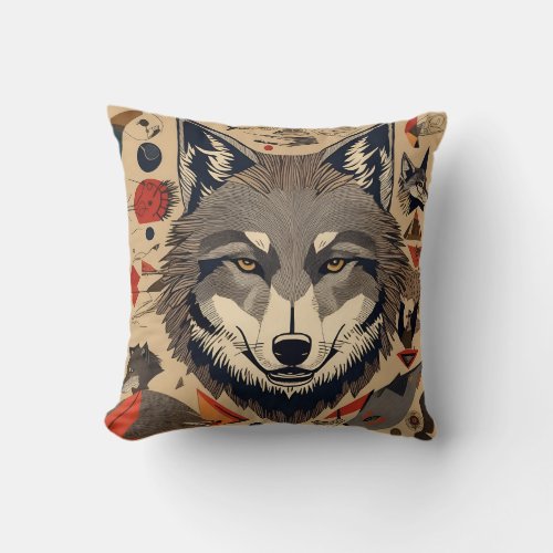 vintage wolf  throw pillow