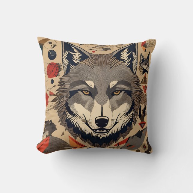 vintage wolf  throw pillow (Front)