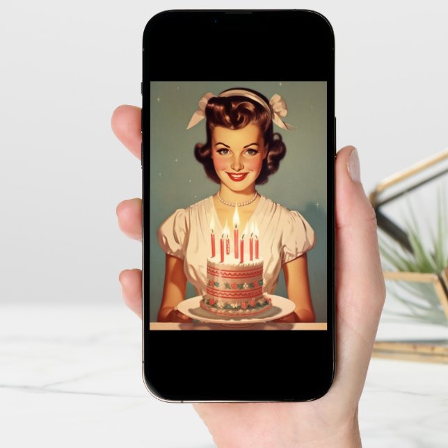 Vintage Woman 1960s Birthday Card (Front Digital)