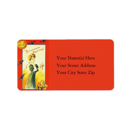 Vintage Woman and Bats Return Address Label