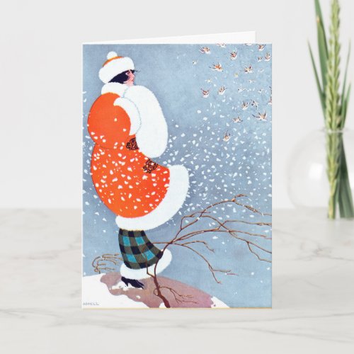 Vintage Woman and Birds Folded Greeting Card