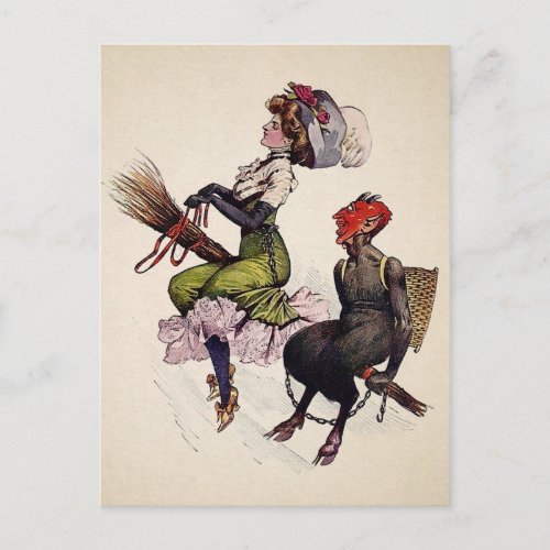 Vintage Woman and Krampus Postcard