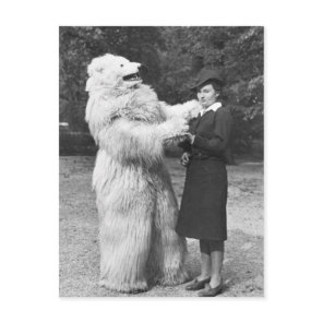 Vintage Woman and Man in a Bear Suit Postcard