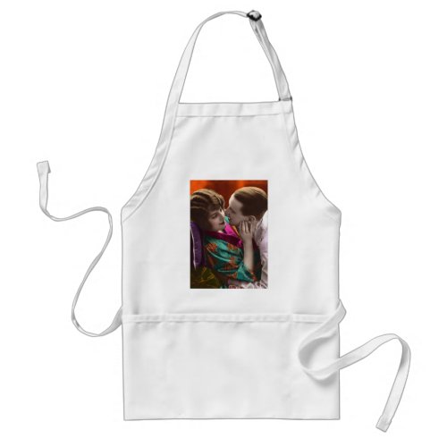 vintage woman and man in romantic embrace adult apron