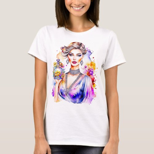 Vintage Woman and Perfume Bottle T_Shirt