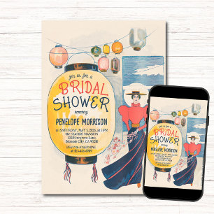 Vintage Woman and Wish Lanterns Bridal Shower Invitation