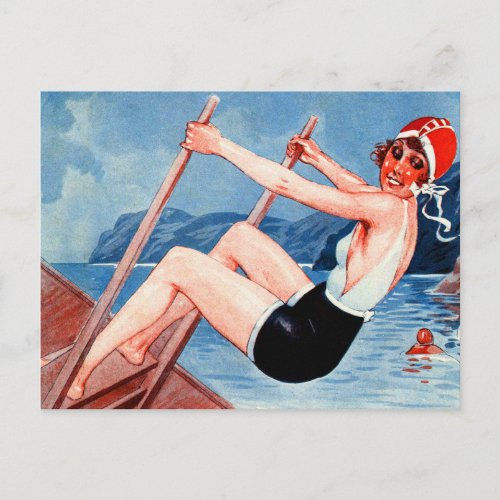 Vintage Woman Art Deco Swimmer Postcard