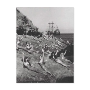 Vintage Woman as Mermaids on Beach Postcard