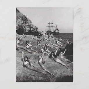 Vintage Woman as Mermaids on Beach Postcard