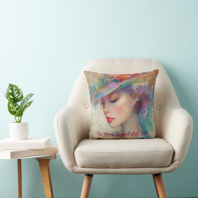 Vintage Woman Be Your Beautiful Self Throw Pillow (Chair)