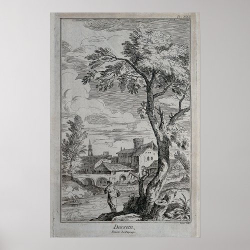 Vintage Woman by the Creek Etching Poster