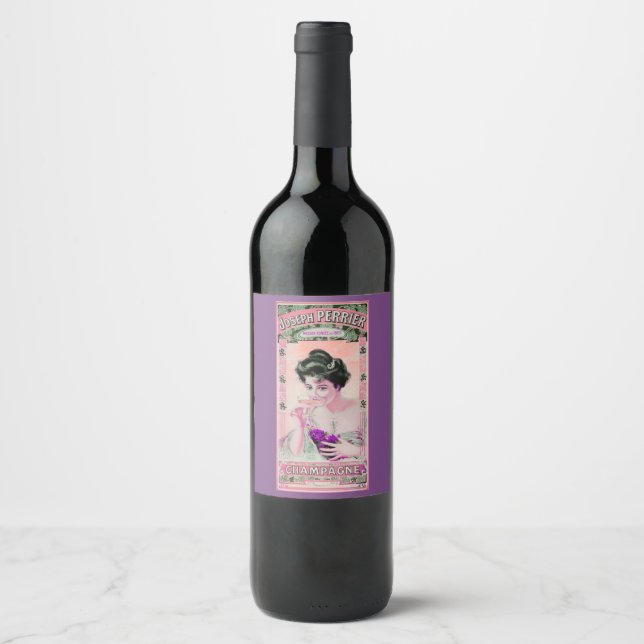 Vintage woman champange wine label purple pink (Front)