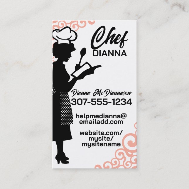 Vintage woman chef baking cooking culinary business card (Front)