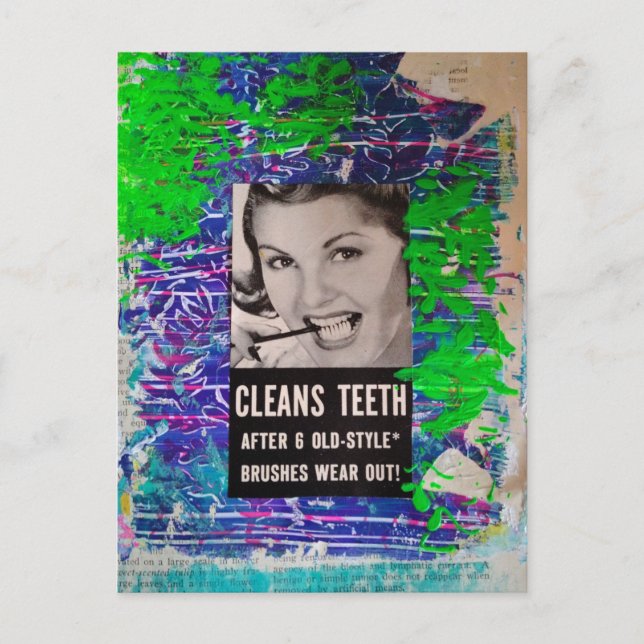 Vintage Woman Cleans teeth Vintage Ad Postcard (Front)