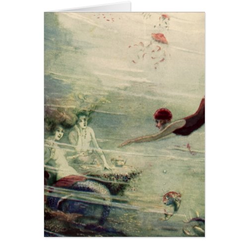 Vintage Woman Dive Underwater Mermaids Ocean Water