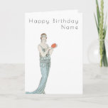 Vintage Woman Dress Barbier Art Deco Birthday Card<br><div class="desc">Stylish white card with Art Deco style lettering and an image based on a vintage illustration by George Barbier courtesy of www.rawpixels.com.  Easily edit the template text on the front and inside the card to a message of your own choice.</div>