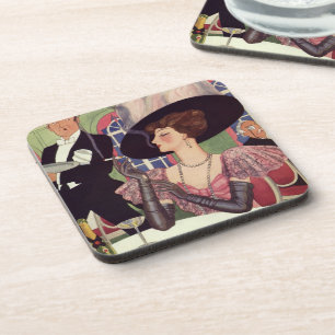 Vintage Woman Drinking Champagne Smoking Cigarette Beverage Coaster