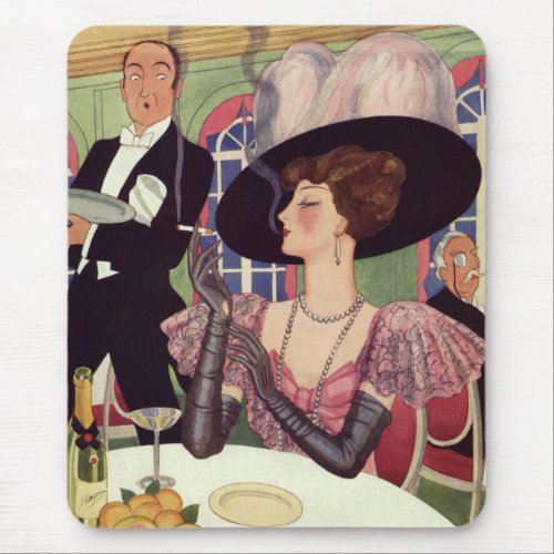 Vintage Woman Drinking Champagne Smoking Cigarette Mouse Pad