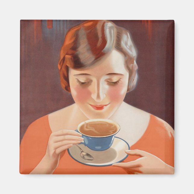 Vintage Woman Drinking Tea Painting Ad Magnet (Front)
