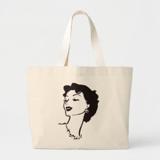 Vintage Woman Face Black and White French Graphic Large Tote Bag