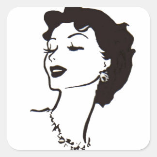 Vintage Woman Face Black and White French Graphic Square Sticker
