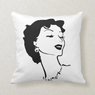 Vintage Woman Face Black and White French Graphic Throw Pillow