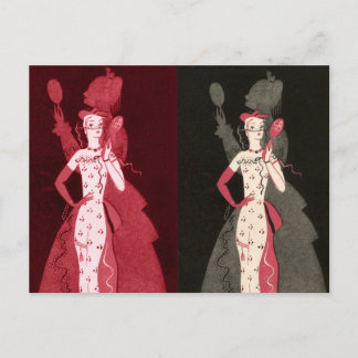 Vintage Woman Fashionista Black Pink Dress Graphic Postcard