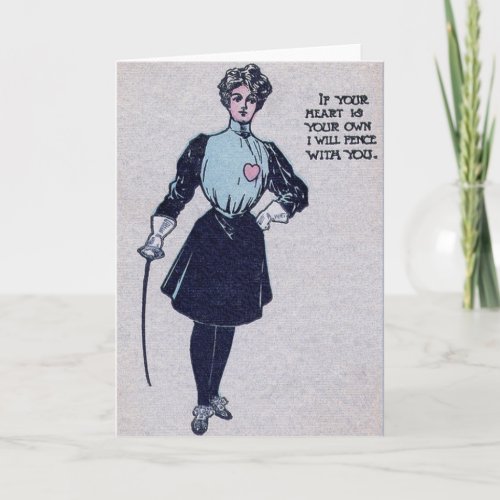 Vintage Woman Fencer Valentines Day Card