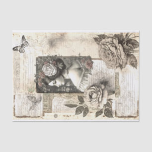 Vintage Woman Flowers Motif Decoupage Tissue Paper