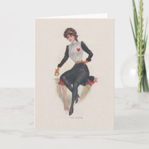 Vintage Woman Foil Fencer Note Card