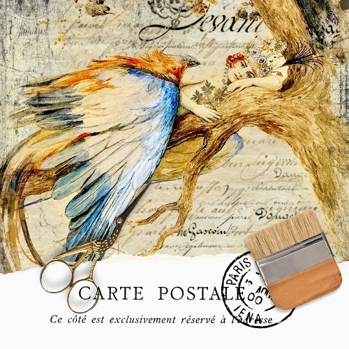 Vintage Woman French Rustic Texture Bird Decoupage Tissue Paper