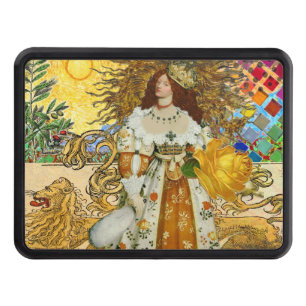 Vintage Woman Golden Sun: Leo Zodiac Collage Art Hitch Cover