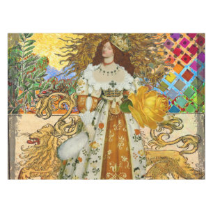 Vintage Woman Golden Sun: Leo Zodiac Collage Art Tablecloth