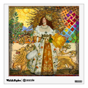 Vintage Woman Golden Sun: Leo Zodiac Collage Art Wall Decal