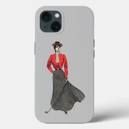 Vintage Woman Golfer Holding a Golf Club iPhone 13 Case