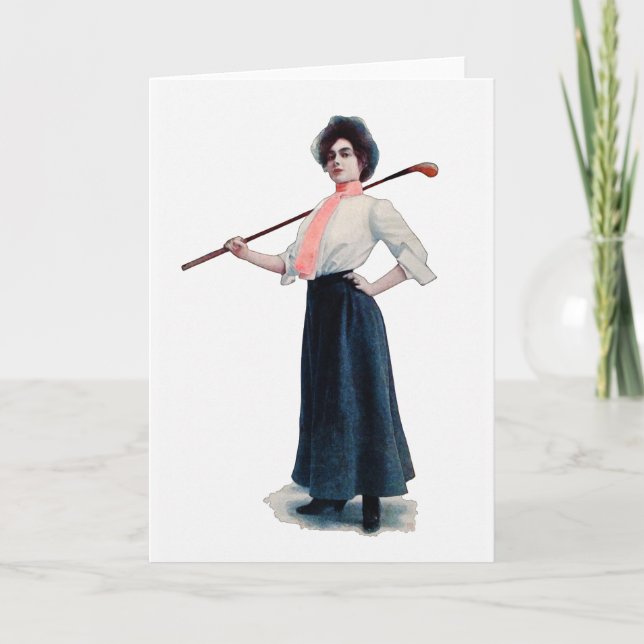 Vintage Woman Golfer Watercolour Greeting Card (Front)