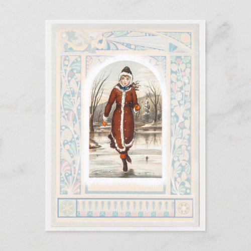 Vintage Woman Ice_Skating 18651899 Christmas Holiday Postcard