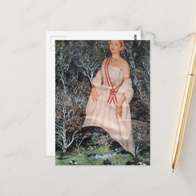 Vintage Woman in a Forest Collage Postcard (Front/Back In Situ)