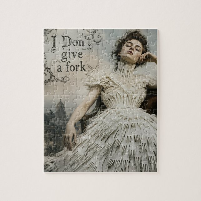 Vintage Woman in a Fork Dress Funny Quote Jigsaw Puzzle (Vertical)