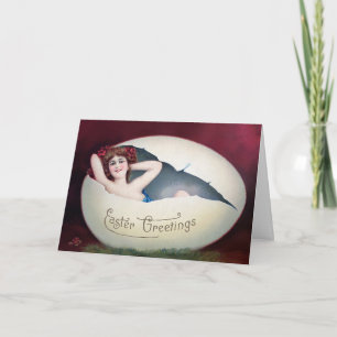 Vintage Woman in an Egg Easter Card