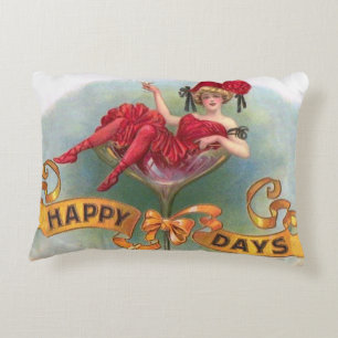 Vintage Woman in Champagne Glass Poster: 1900s Bar Accent Pillow