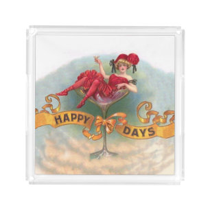 Vintage Woman in Champagne Glass Poster: 1900s Bar Acrylic Tray