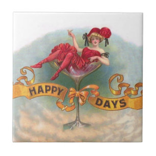 Vintage Woman in Champagne Glass Poster: 1900s Bar Ceramic Tile